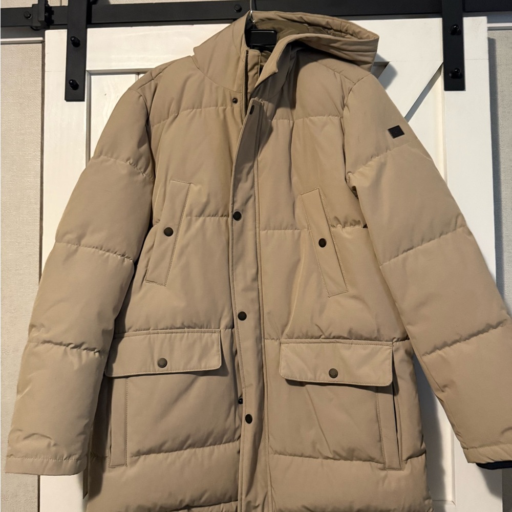 Dockers Men's Beige Hooded Puffer Coat